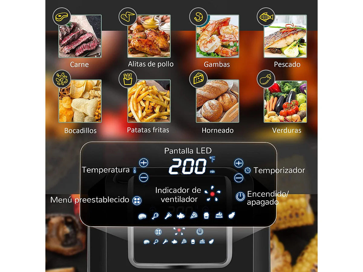 Freidora de aire Crispy Homcom 6,5L 1800W negro