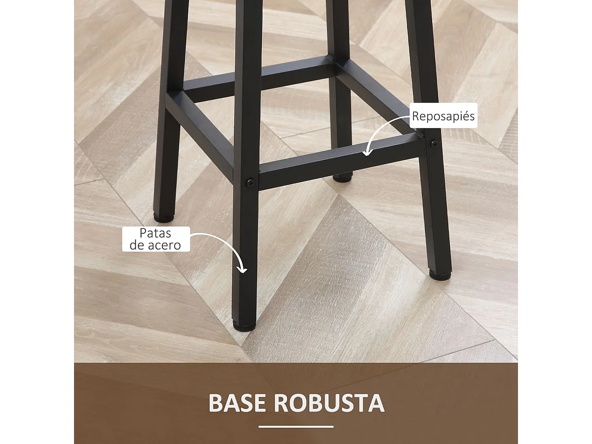 Pack de 2 taburetes altos Homcom Tauro melamina y acero marrón 65x32,5x32,5 cm