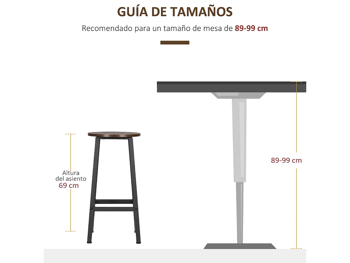 Pack de 2 taburetes altos Homcom Tauro melamina y acero marrón 65x32,5x32,5 cm