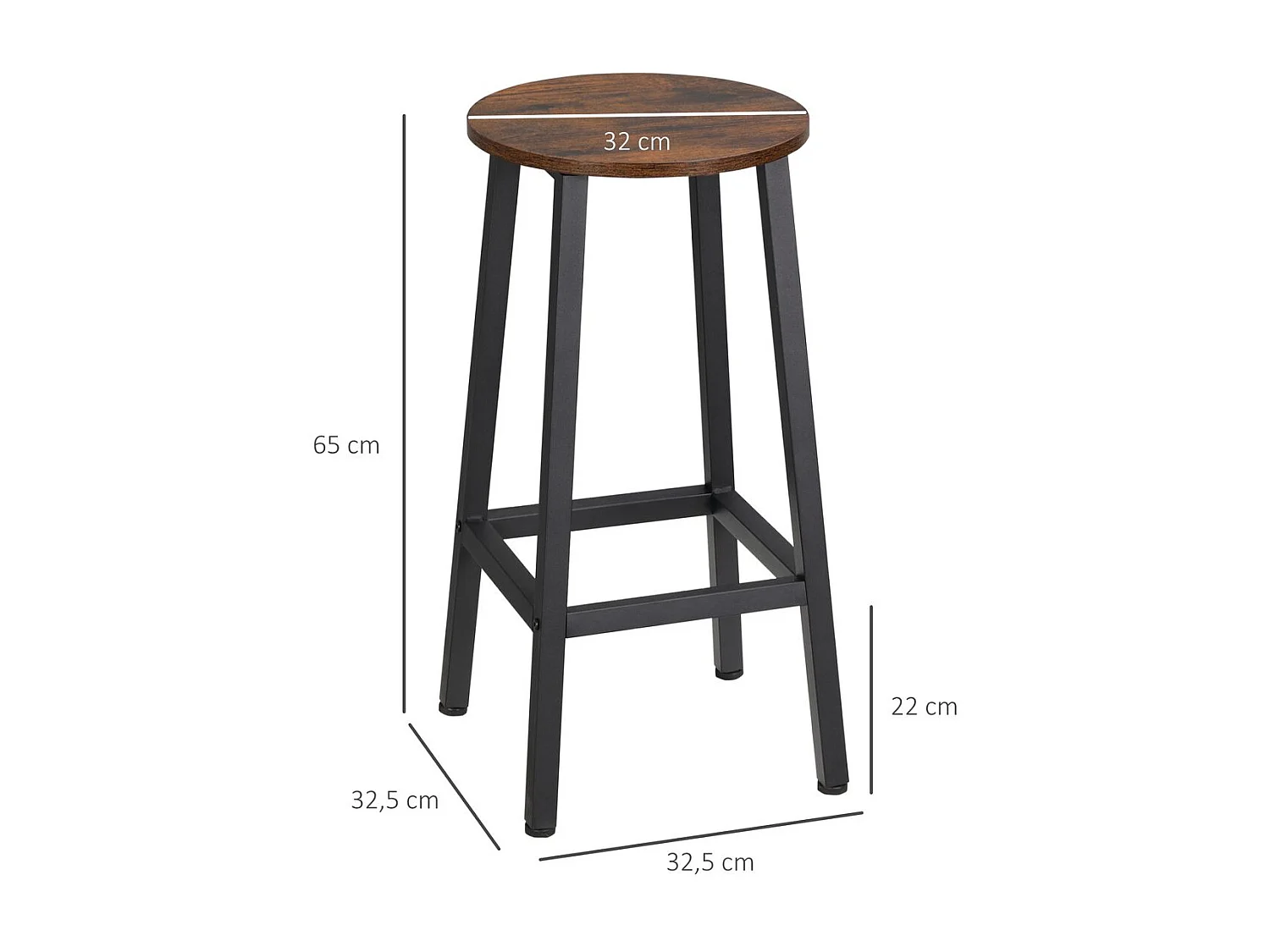 Pack de 2 taburetes altos Homcom Tauro melamina y acero marrón 65x32,5x32,5 cm