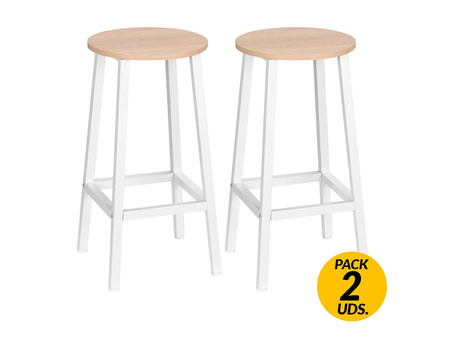 Pack de 2 taburetes altos de cocina Homcom blanco/natural 65x32,5x32,5 cm