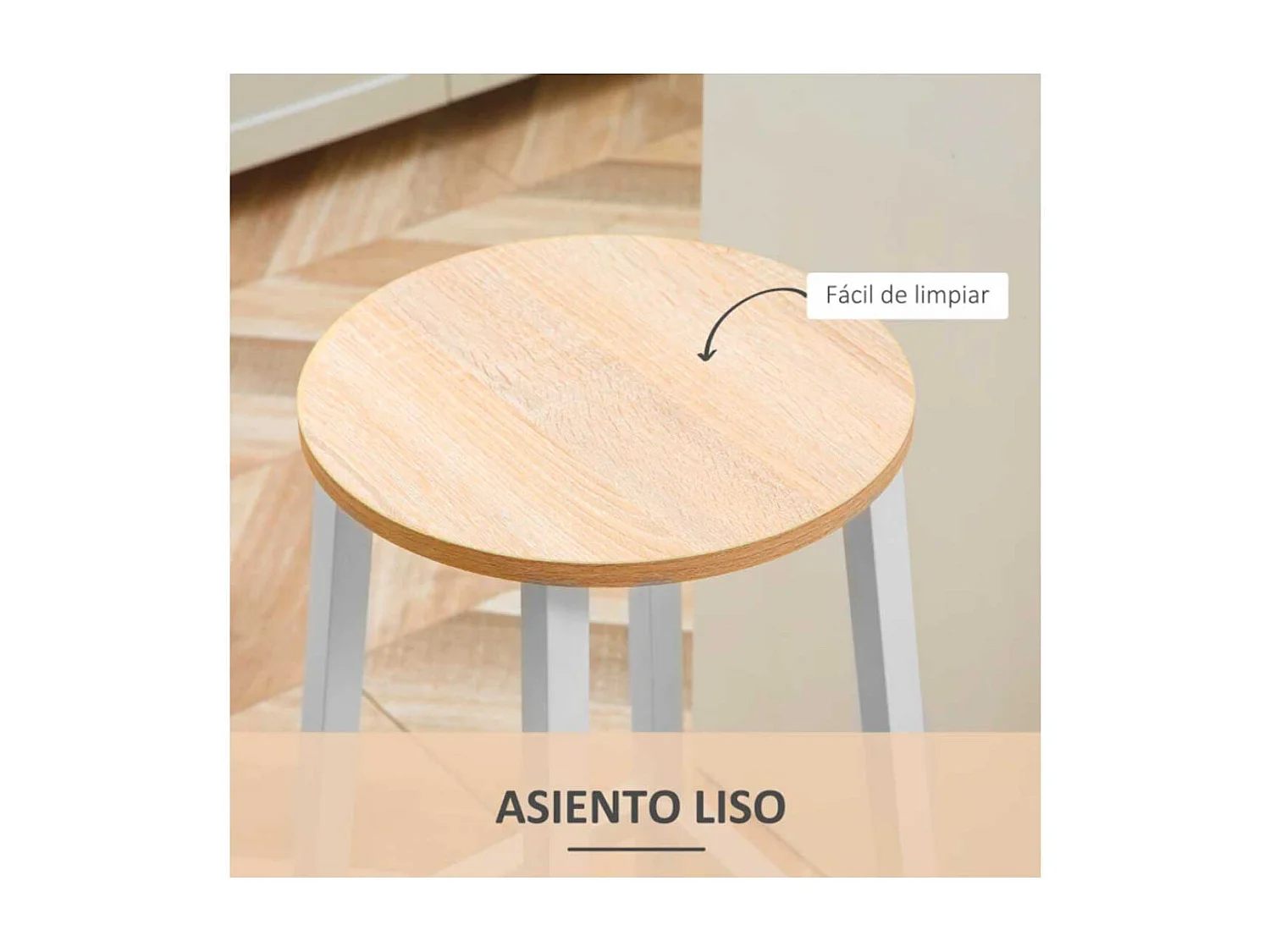 Pack de 2 taburetes altos de cocina Homcom blanco/natural 65x32,5x32,5 cm