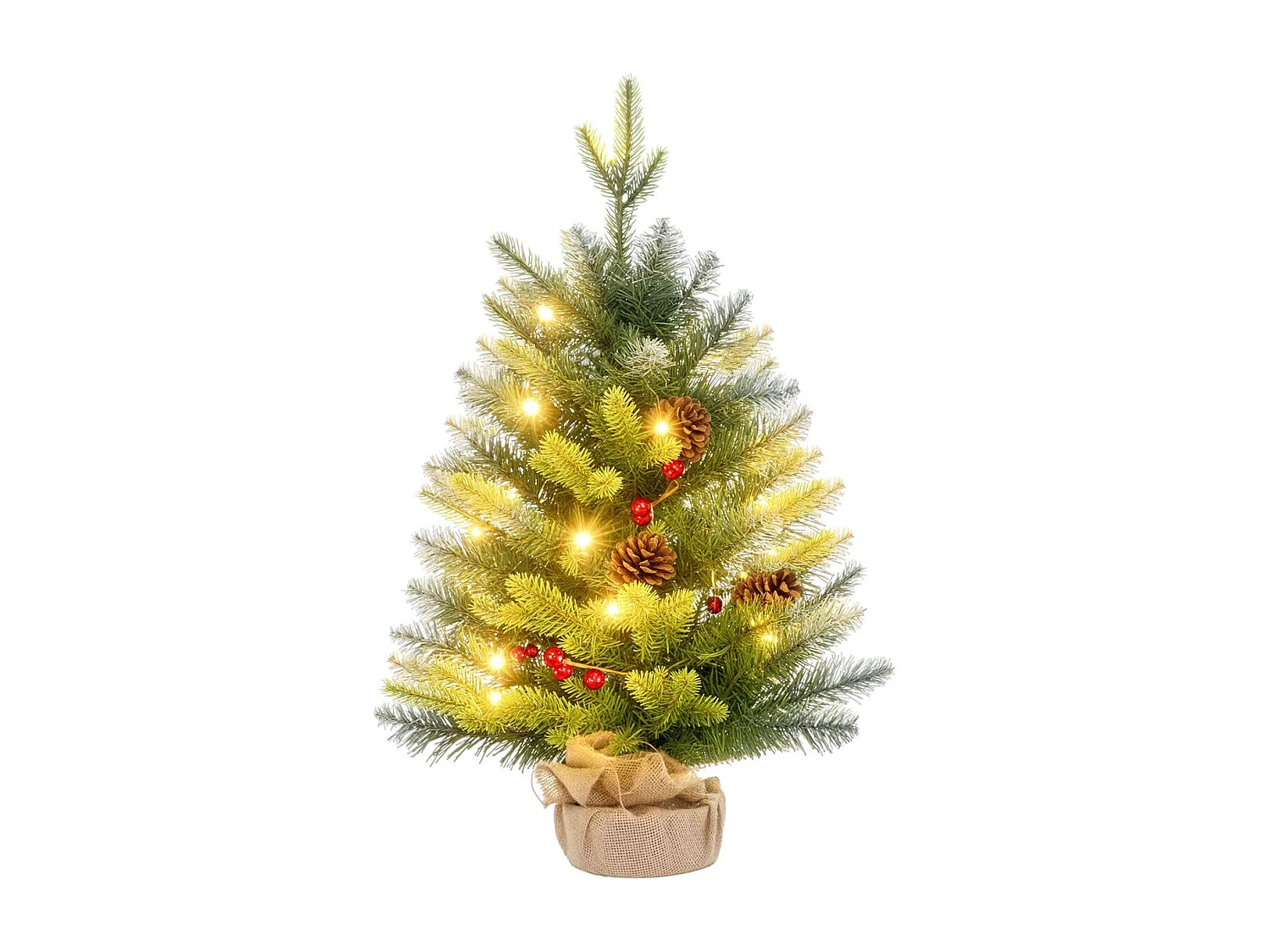Árbol de Navidad Petit Homcom 43 ramas + 20 luces LED + decoraciones verde 60x43 cm