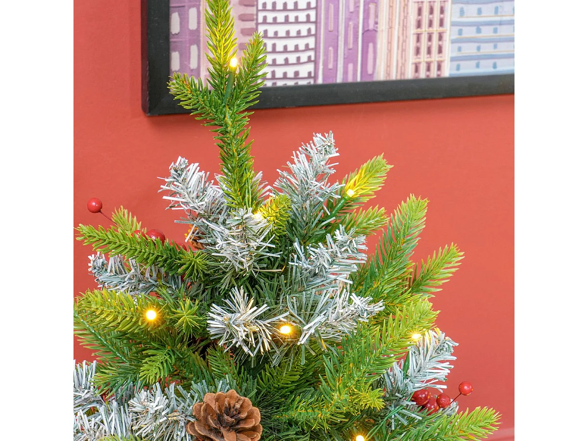 Árbol de Navidad Petit Homcom 43 ramas + 20 luces LED + decoraciones verde 60x43 cm