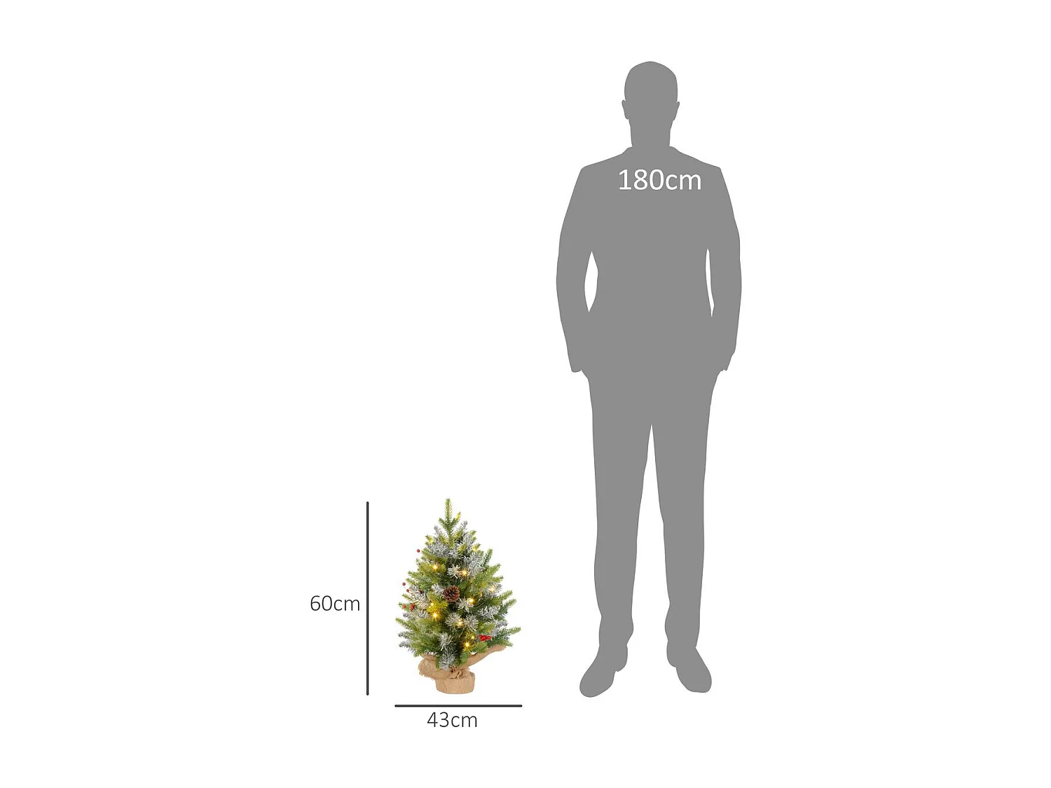 Árbol de Navidad Petit Homcom 43 ramas + 20 luces LED + decoraciones verde 60x43 cm