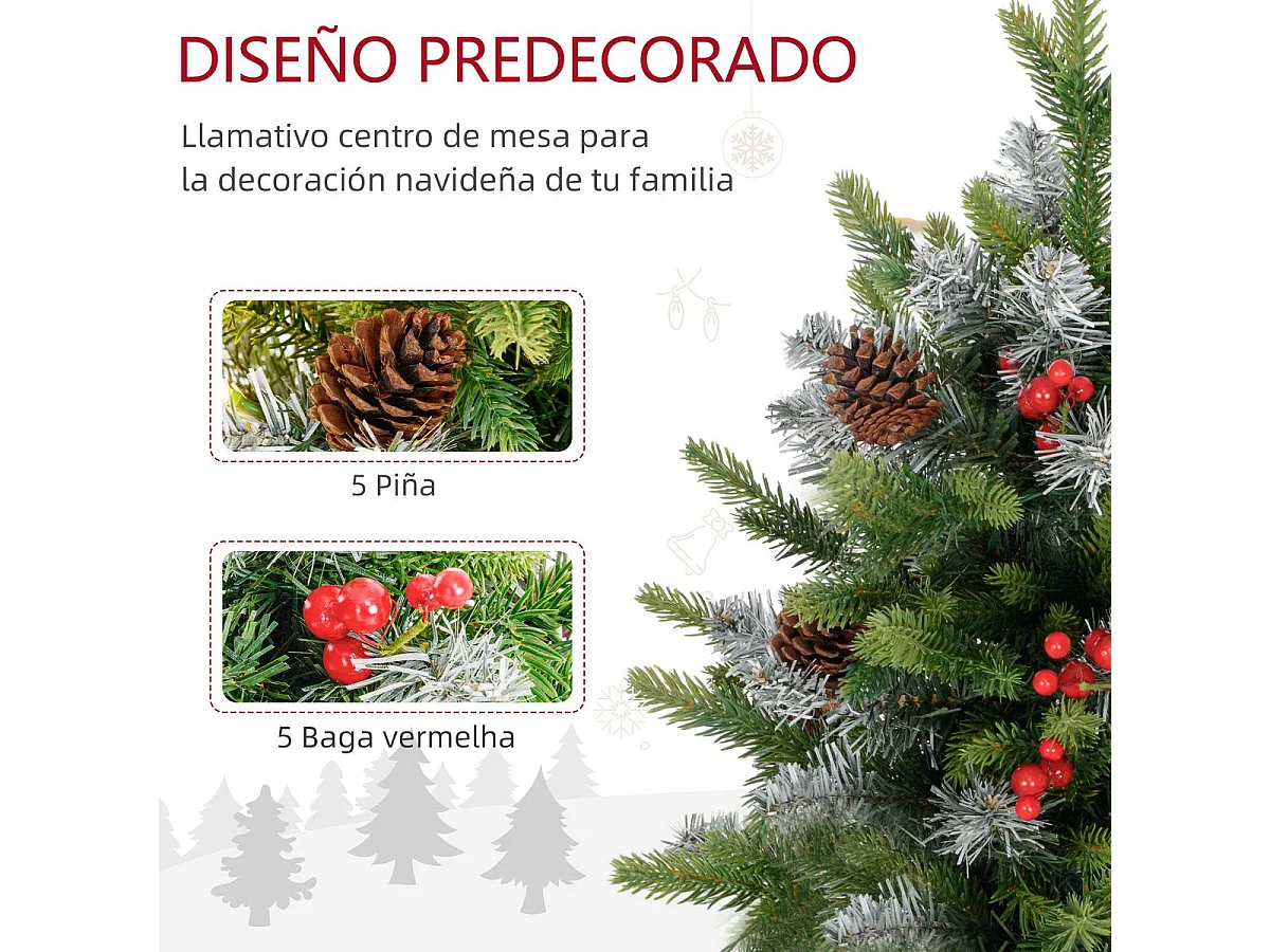 Árbol de Navidad Petit Homcom 43 ramas + 20 luces LED + decoraciones verde 60x43 cm