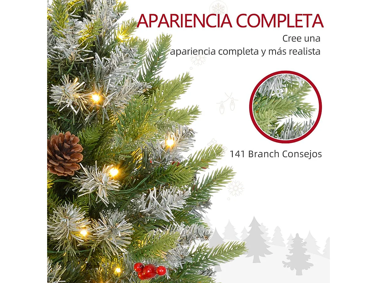 Árbol de Navidad Petit Homcom 43 ramas + 20 luces LED + decoraciones verde 60x43 cm