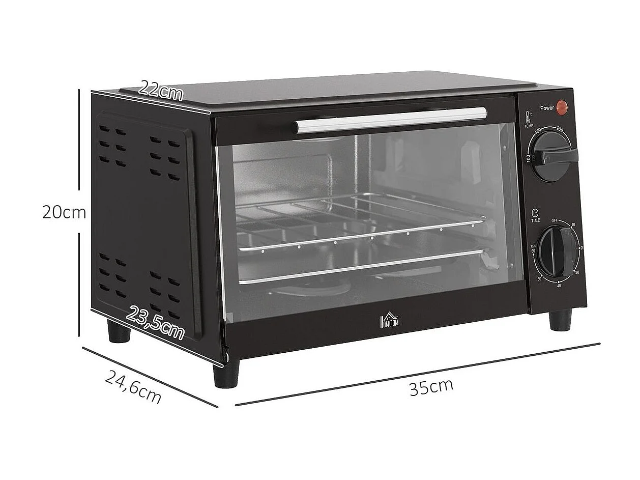 Mini horno eléctrico Homcom 750W 9L con temporizador negro 20x35x24,6 cm