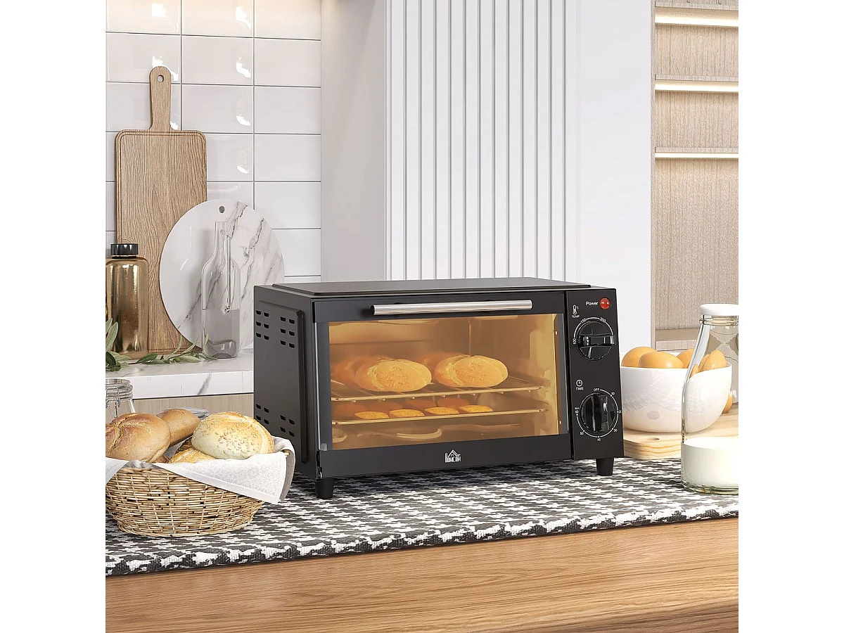 Mini horno eléctrico Homcom 750W 9L con temporizador negro 20x35x24,6 cm