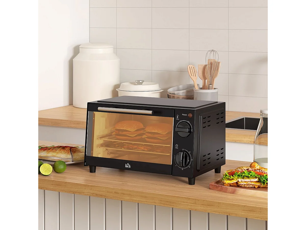 Mini horno eléctrico Homcom 750W 9L con temporizador negro 20x35x24,6 cm