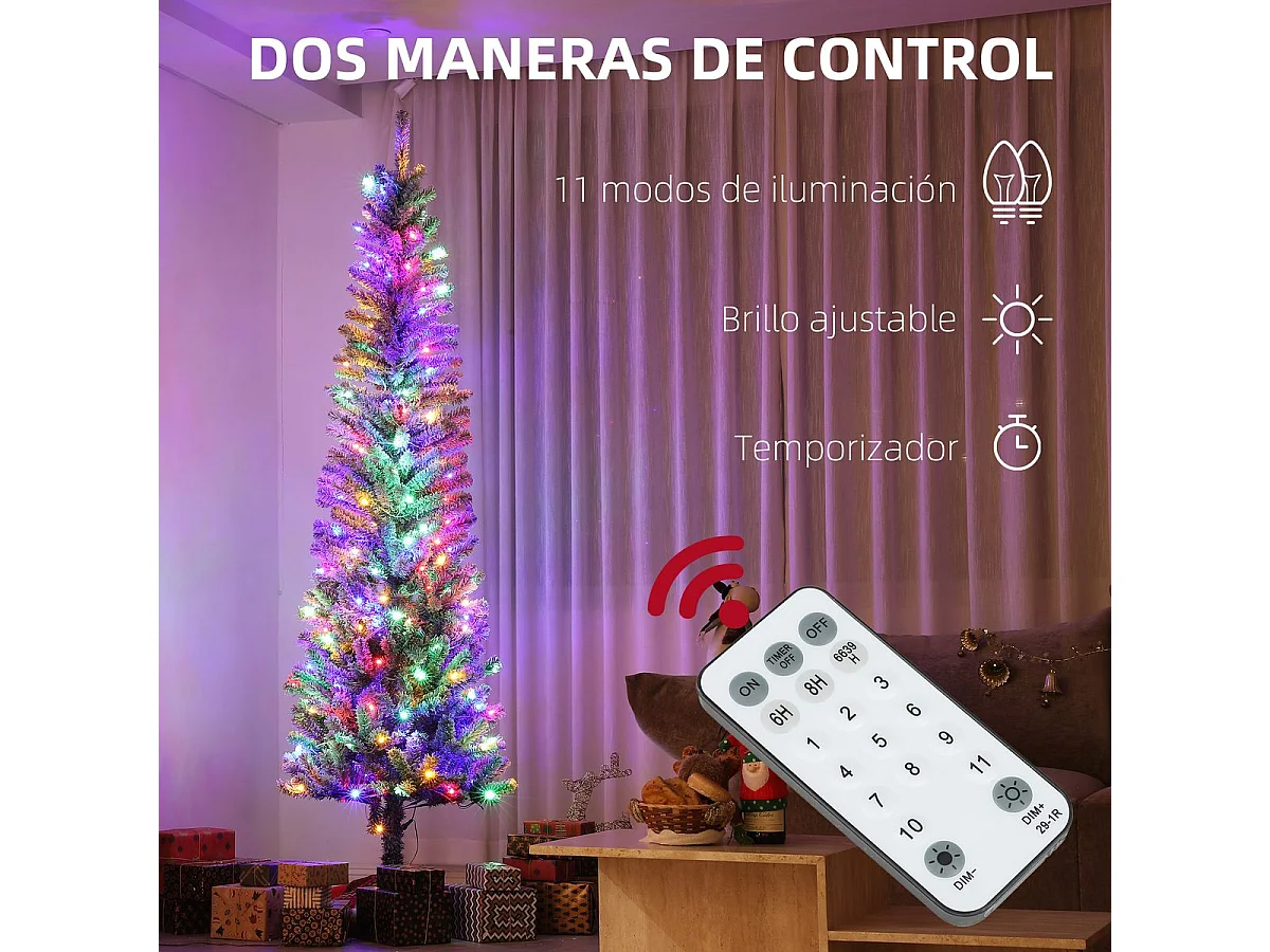 Árbol de Navidad Homcom 519 ramas con 220 LEDs 11 modos verde Ø68x225 cm