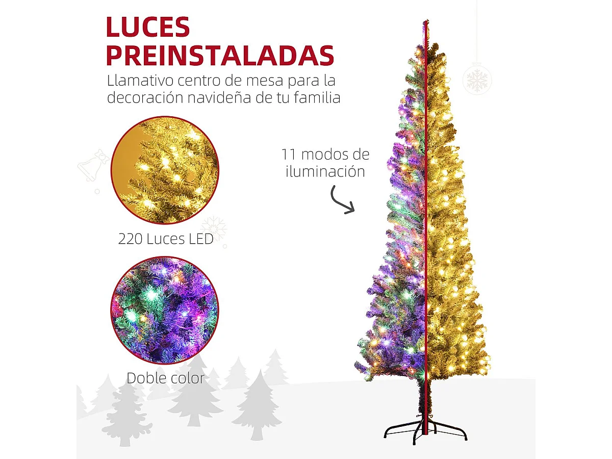 Árbol de Navidad Homcom 519 ramas con 220 LEDs 11 modos verde Ø68x225 cm