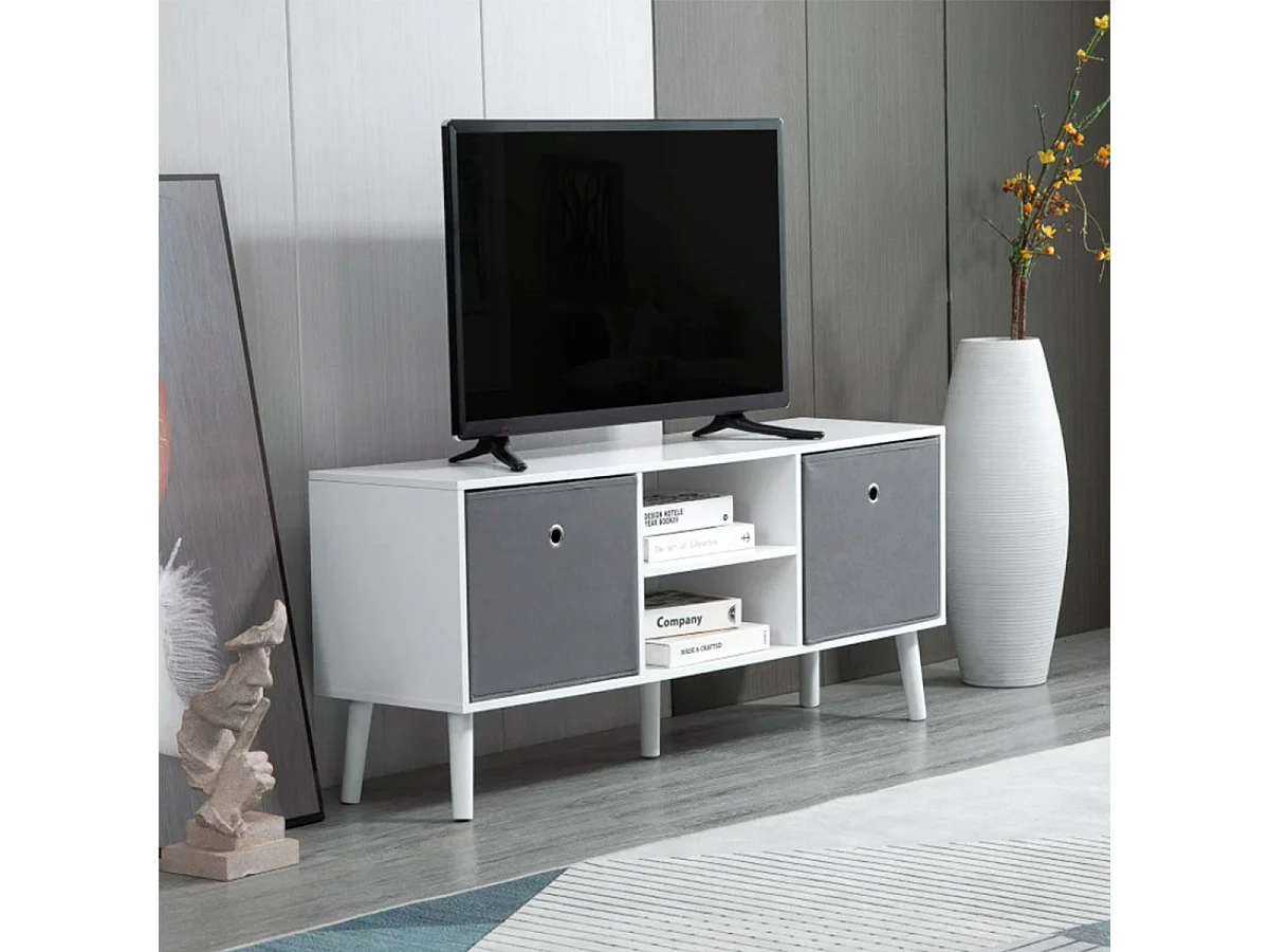 Mueble bajo de TV Homcom 2 estantes + 2 cajones de tela blanco/gris 46,5x110x29 cm