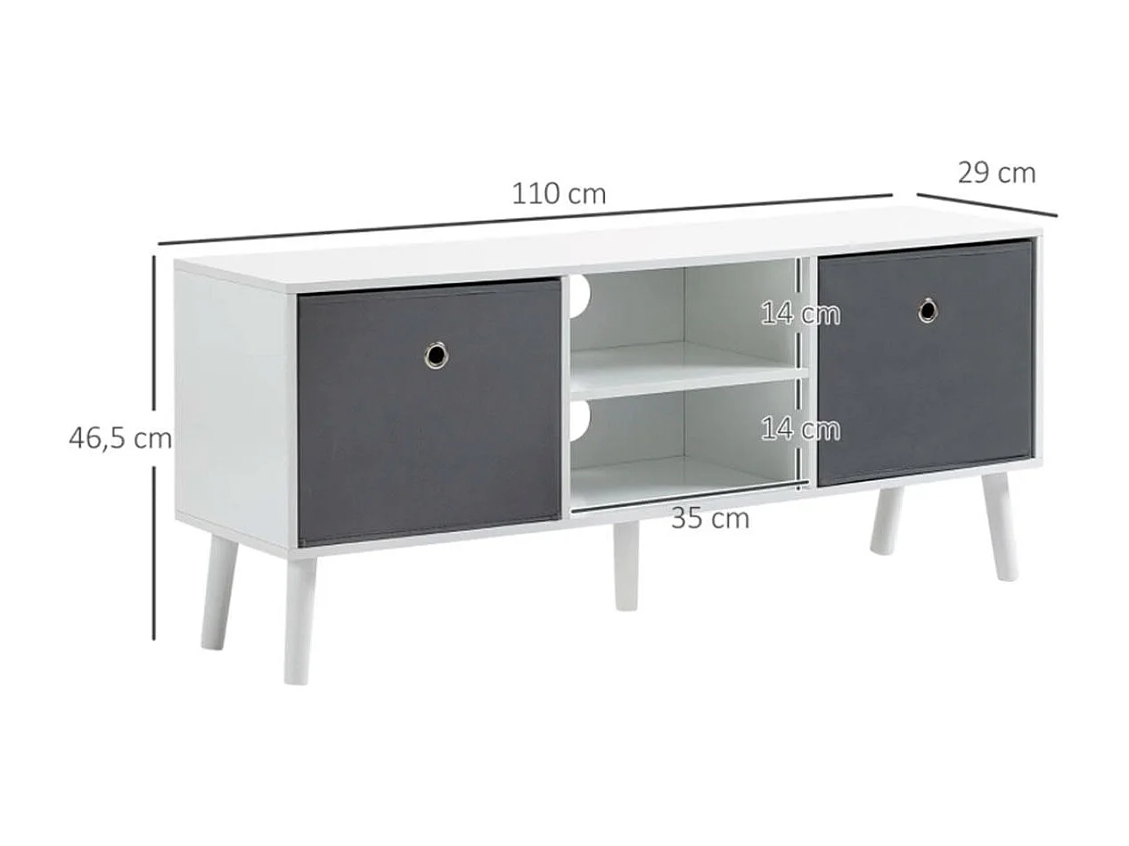 Mueble bajo de TV Homcom 2 estantes + 2 cajones de tela blanco/gris 46,5x110x29 cm