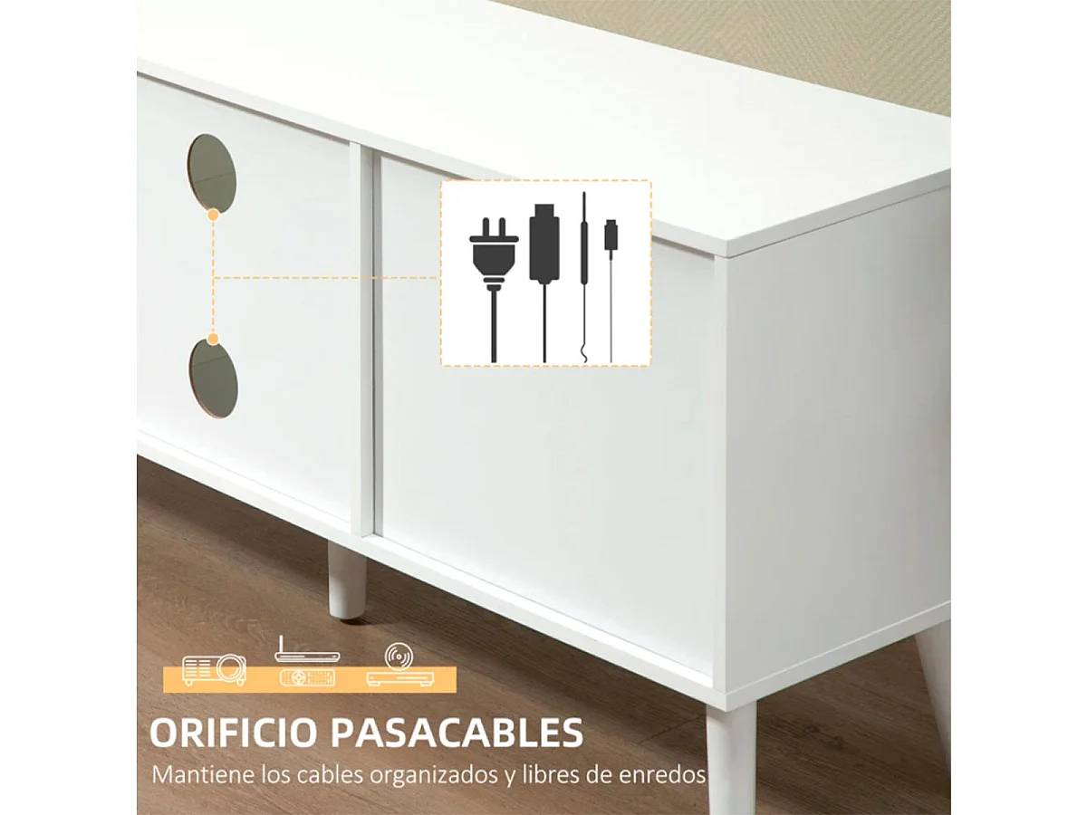Mueble bajo de TV Homcom 2 estantes + 2 cajones de tela blanco/gris 46,5x110x29 cm