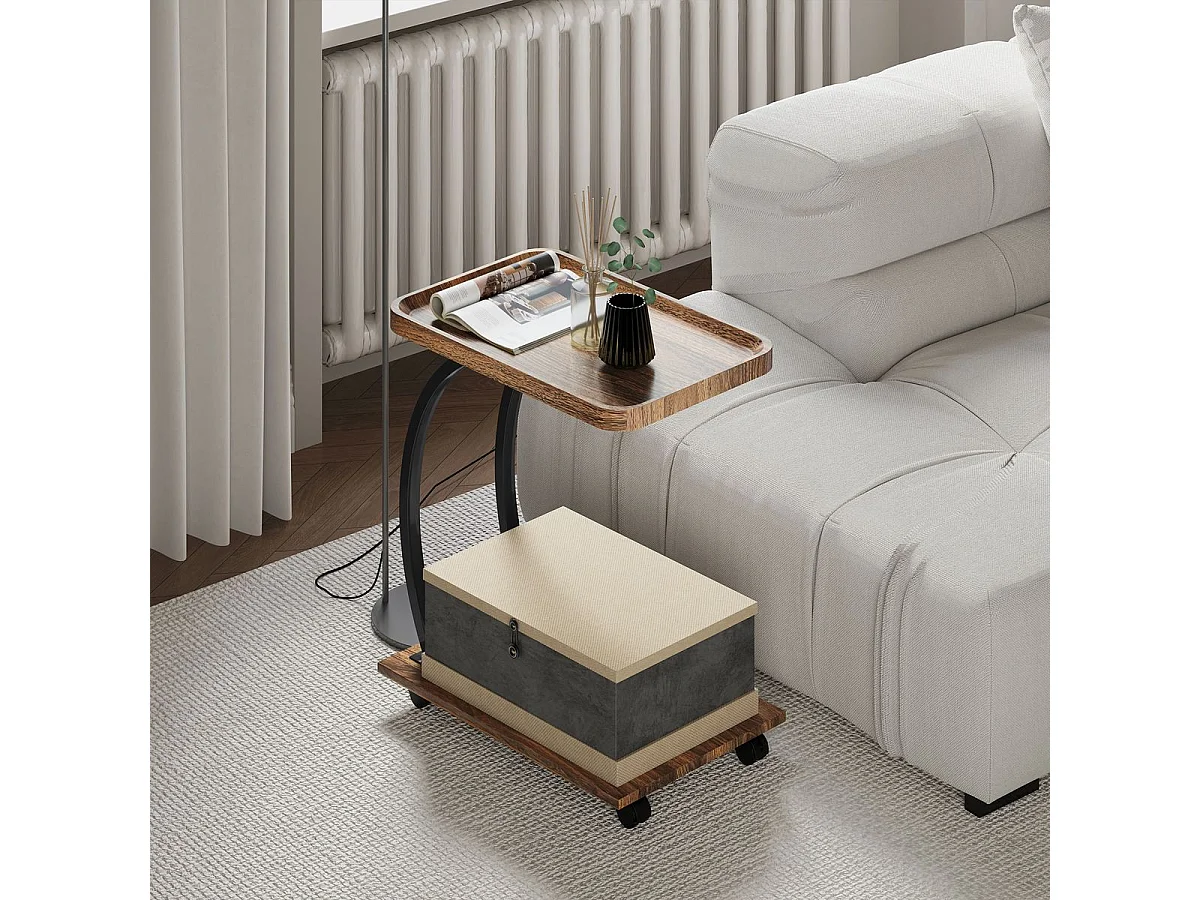 Mesa auxiliar Thalia Homcom con ruedas marrón/negro 60x52x34 cm