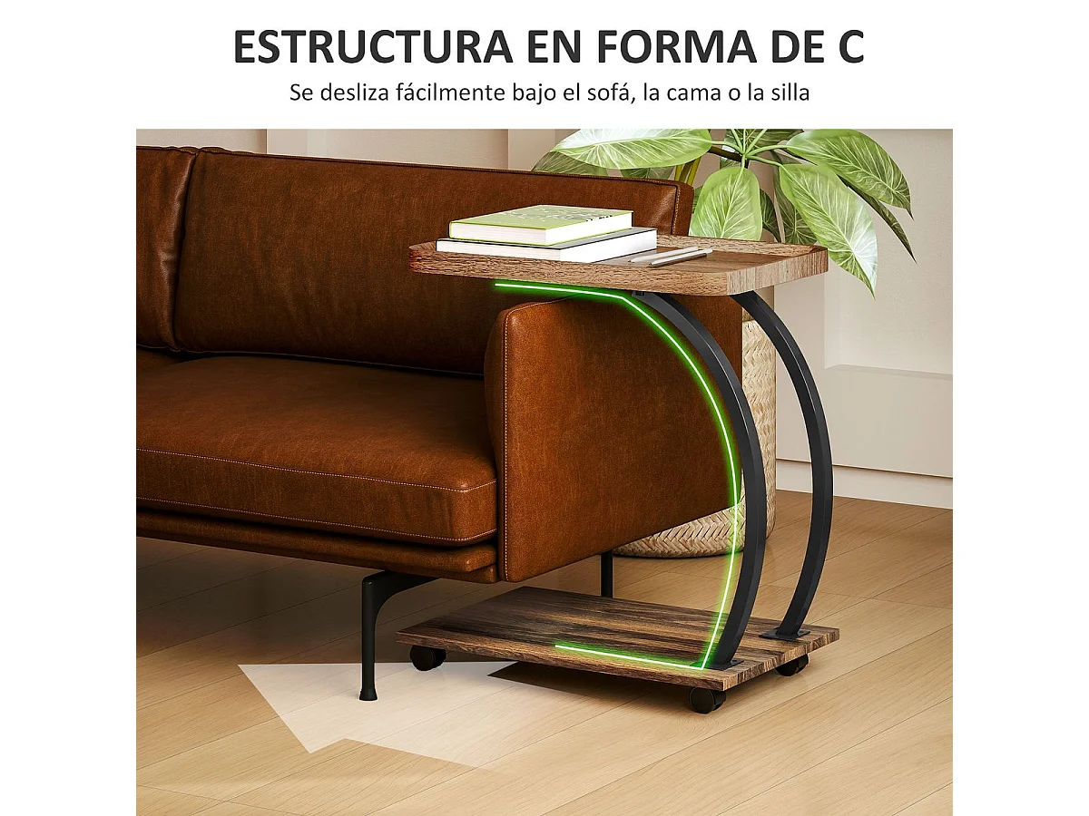 Mesa auxiliar Thalia Homcom con ruedas marrón/negro 60x52x34 cm