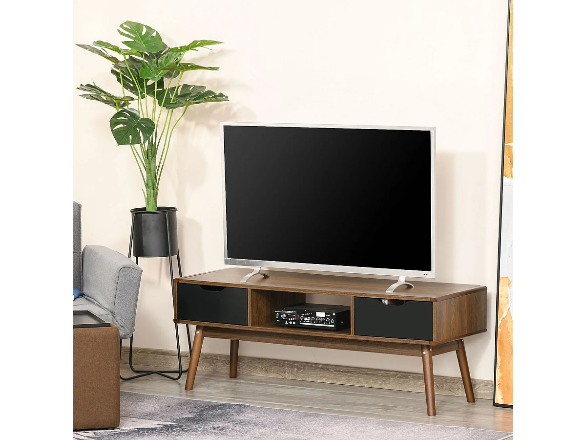 Mueble de TV Isseo Homcom 2 cajones + compartimentos abierto marrón/negro 46x122x39 cm
