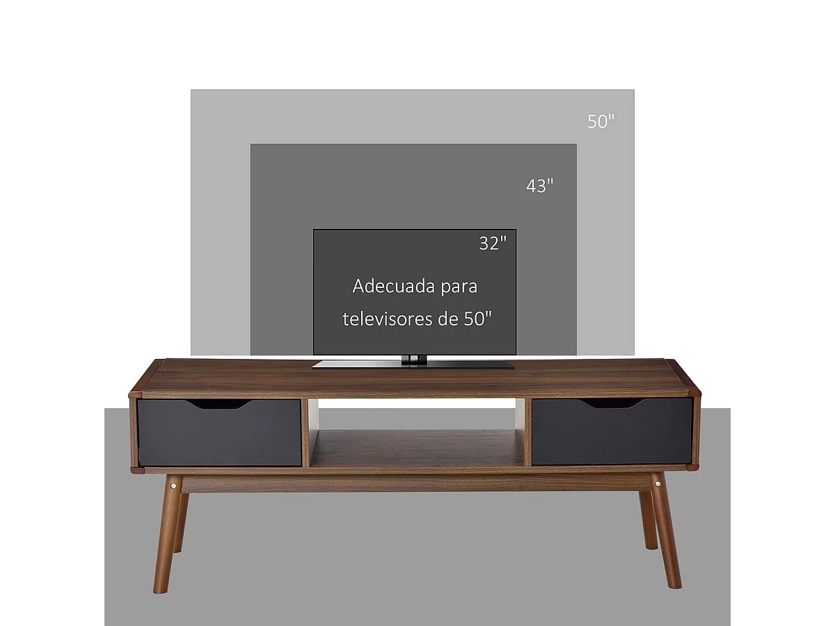 Mueble de TV Isseo Homcom 2 cajones + compartimentos abierto marrón/negro 46x122x39 cm