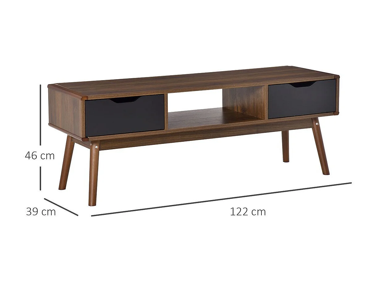 Mueble de TV Isseo Homcom 2 cajones + compartimentos abierto marrón/negro 46x122x39 cm