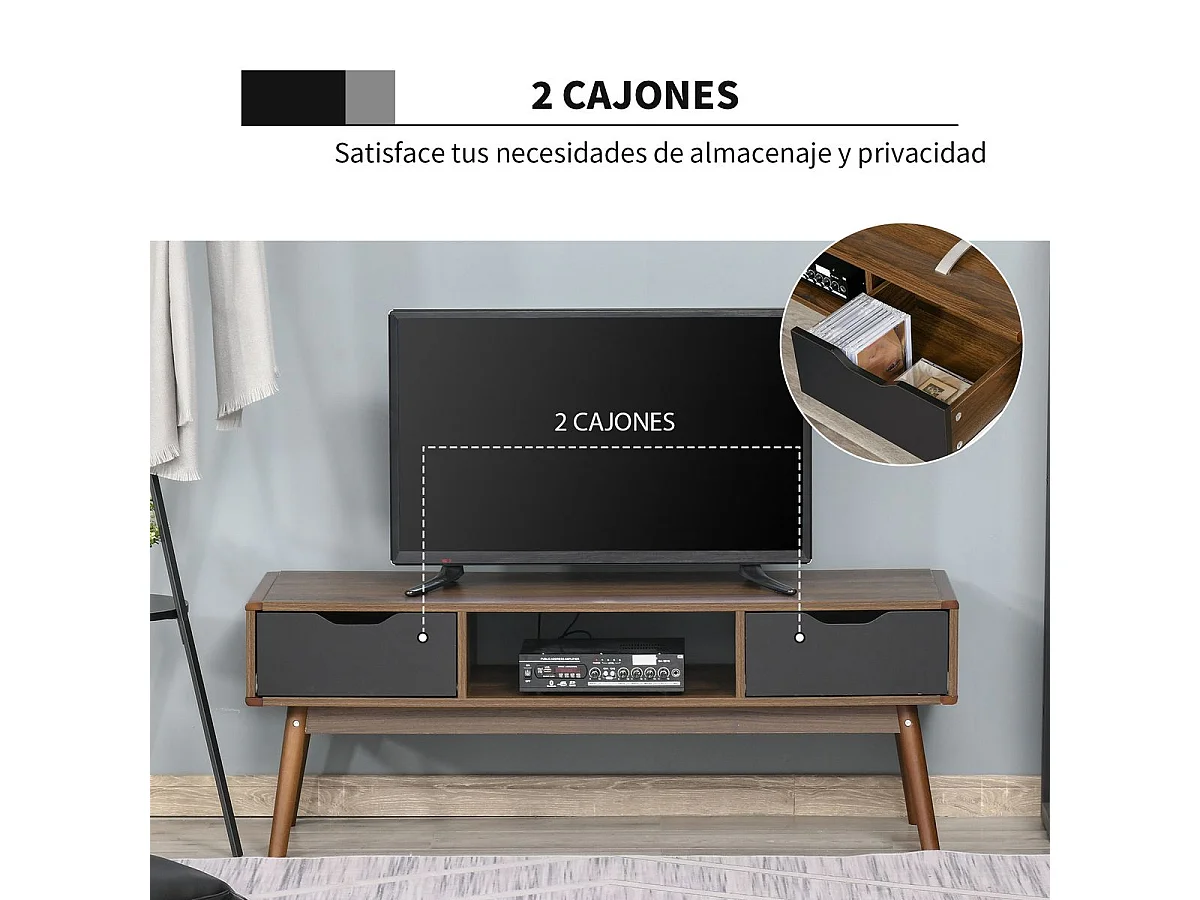 Mueble de TV Isseo Homcom 2 cajones + compartimentos abierto marrón/negro 46x122x39 cm