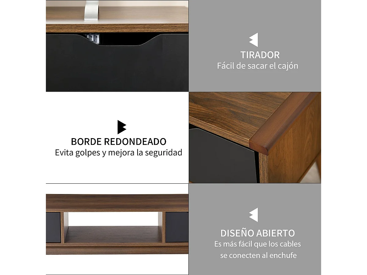 Mueble de TV Isseo Homcom 2 cajones + compartimentos abierto marrón/negro 46x122x39 cm