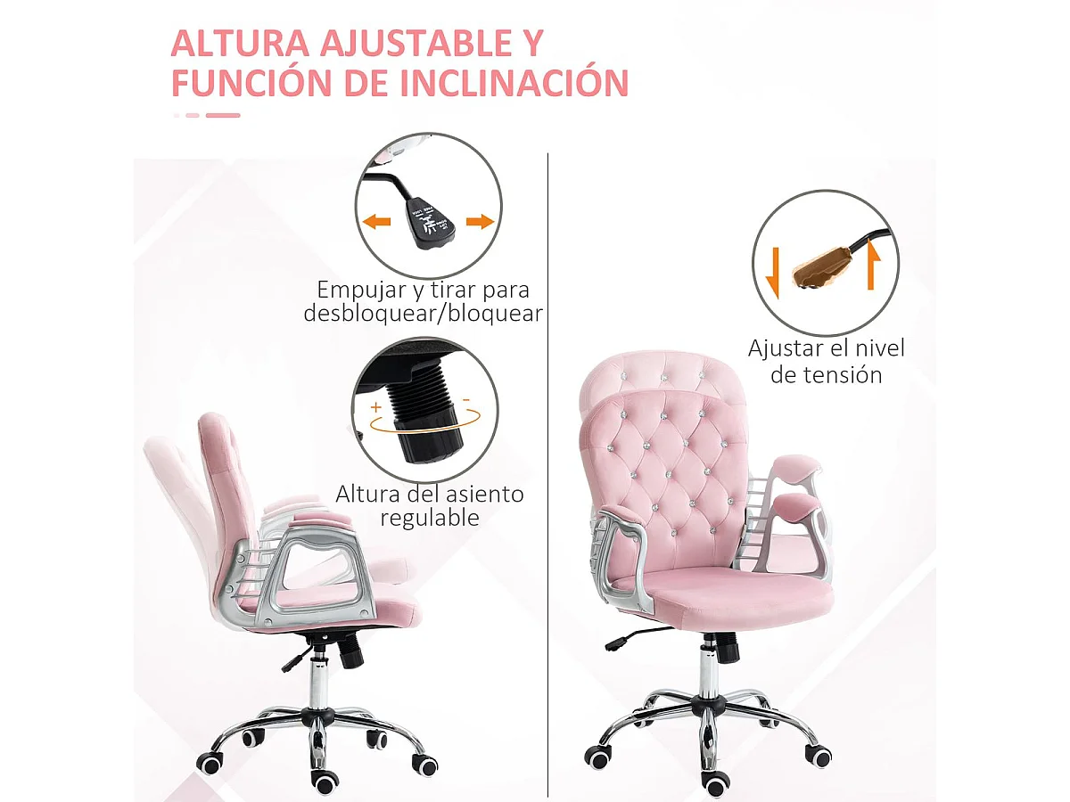 Silla de oficina Spring Vinsetto altura ajustable + respaldo inclinable rosa 93-103x59,5x60,5 cm