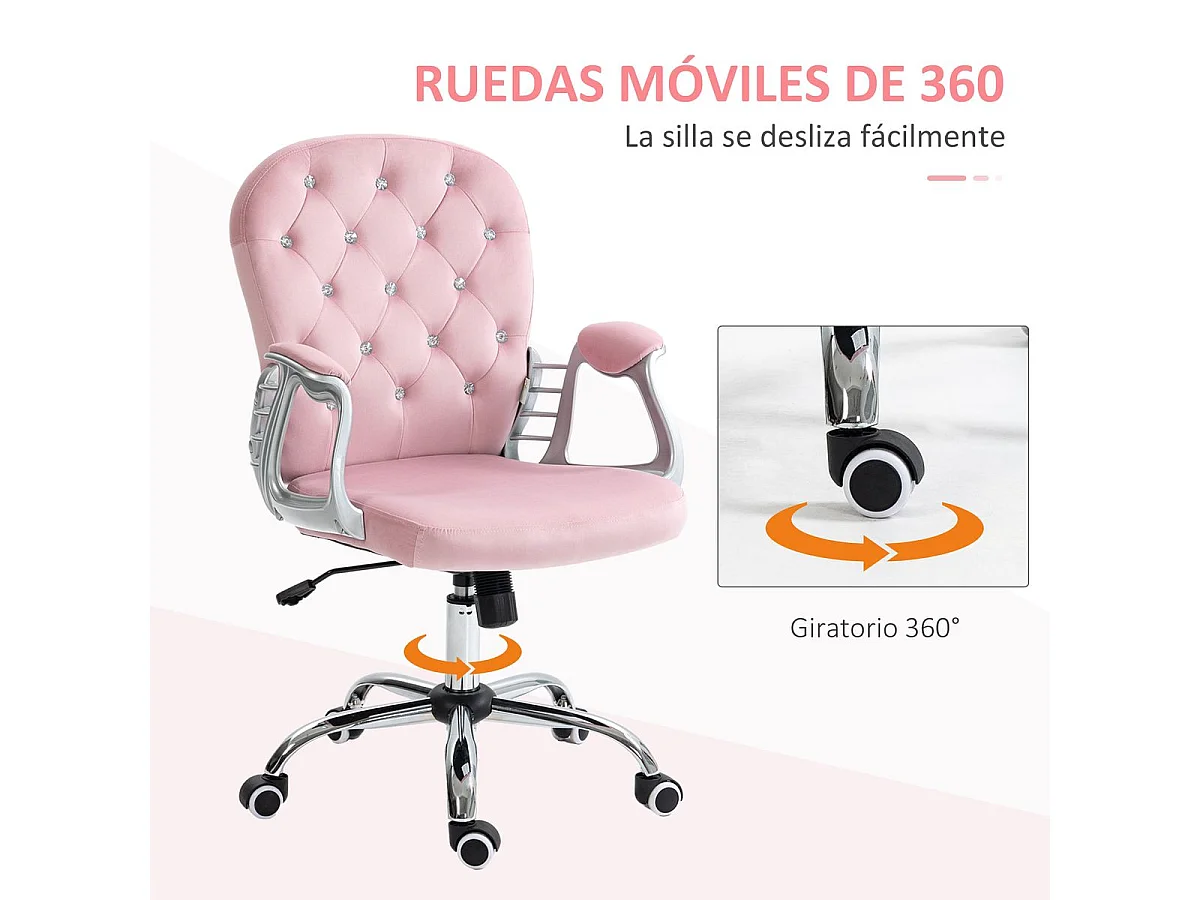 Silla de oficina Spring Vinsetto altura ajustable + respaldo inclinable rosa 93-103x59,5x60,5 cm