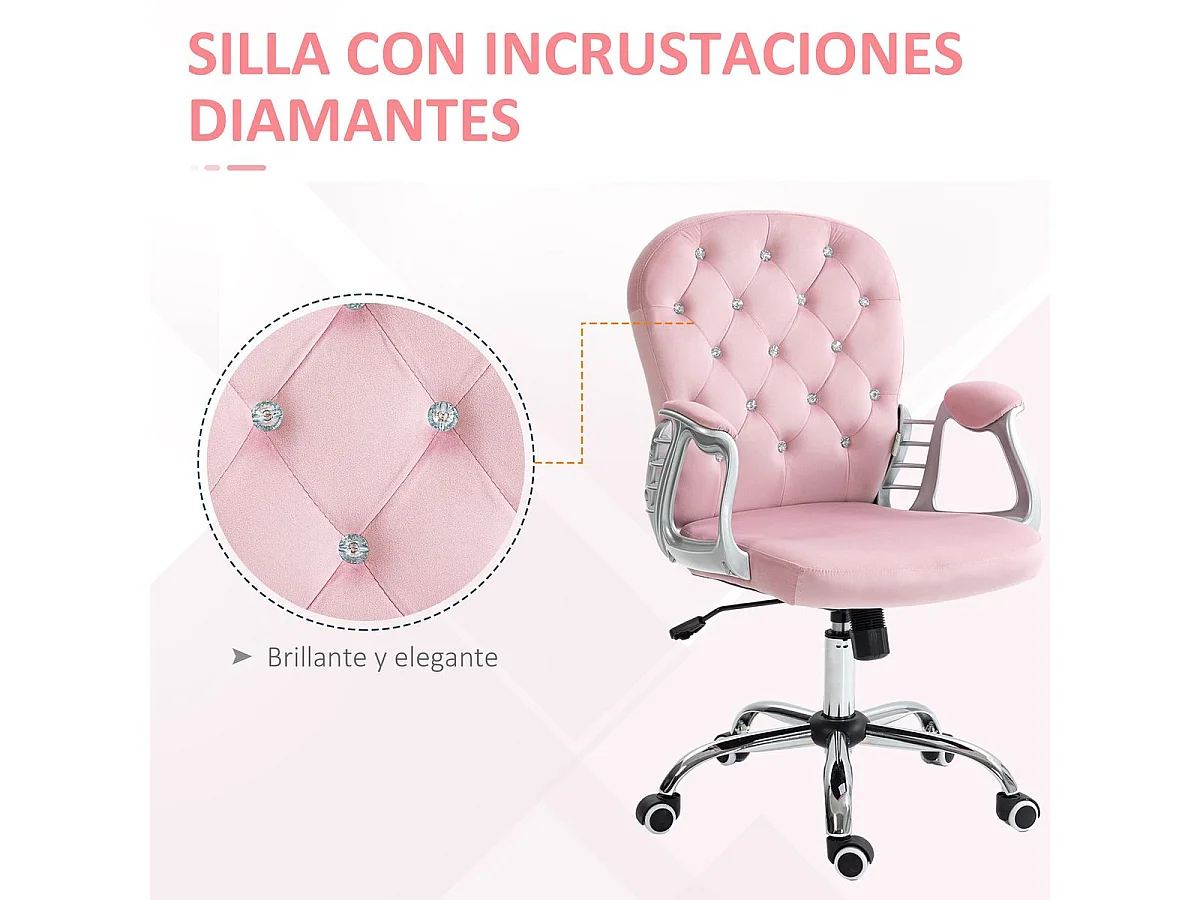 Silla de oficina Spring Vinsetto altura ajustable + respaldo inclinable rosa 93-103x59,5x60,5 cm