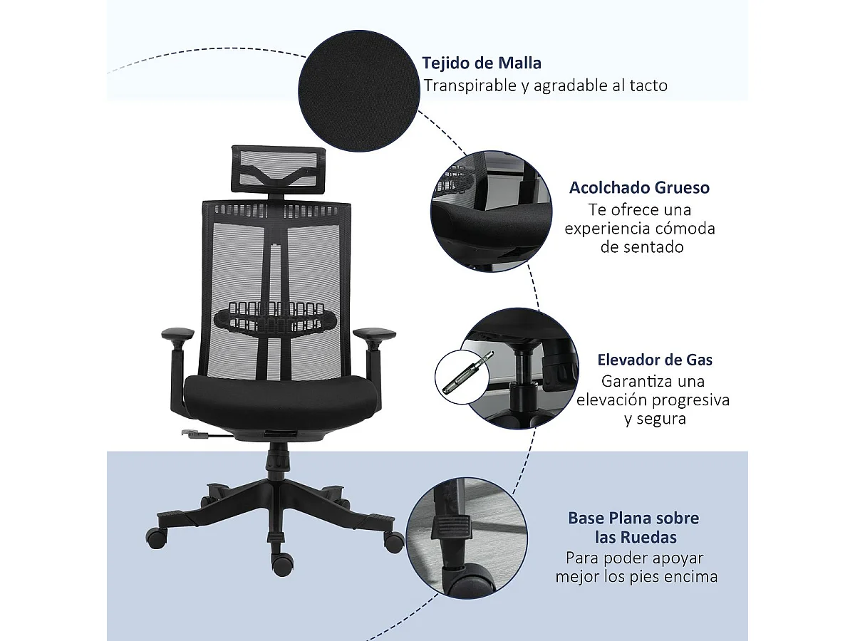 Silla de oficina Wisley Vinsetto altura ajustable negro 109-118x66,5x66 cm