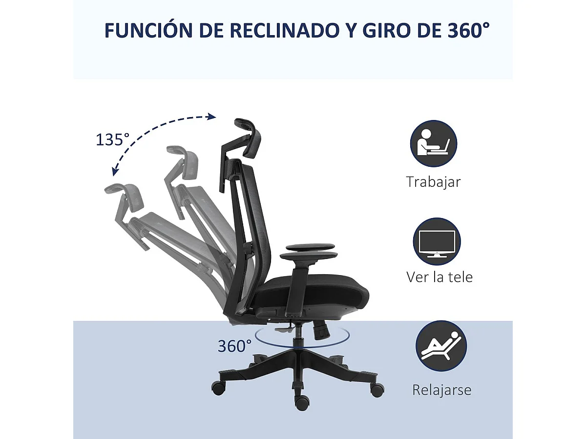 Silla de oficina Wisley Vinsetto altura ajustable negro 109-118x66,5x66 cm