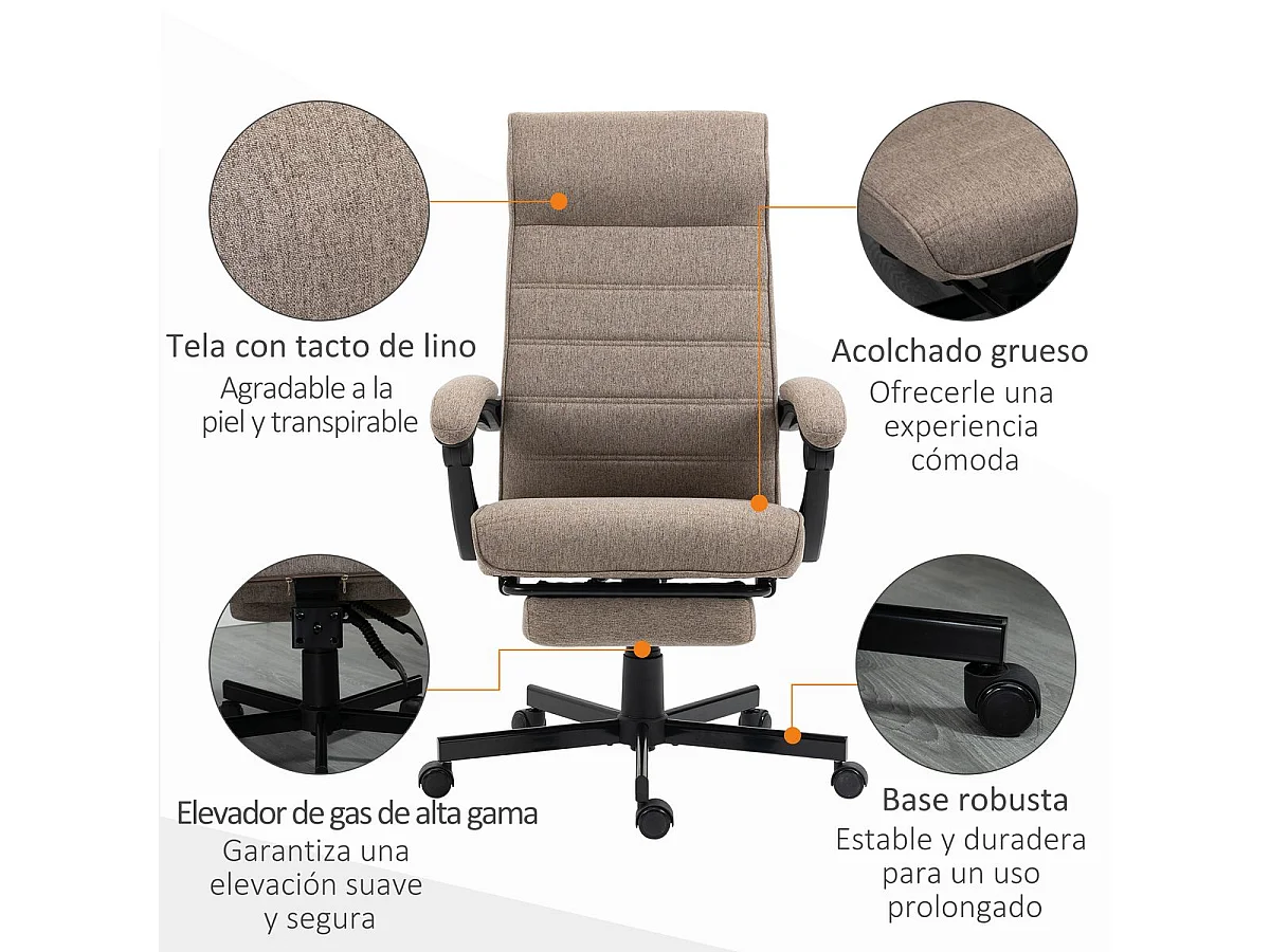 Silla de oficina Albahaca Vinsetto reclinable altura ajustable + reposapiés marrón 106-114x67x68 cm