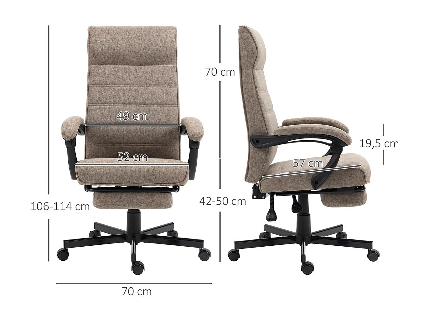 Silla de oficina Albahaca Vinsetto reclinable altura ajustable + reposapiés marrón 106-114x67x68 cm