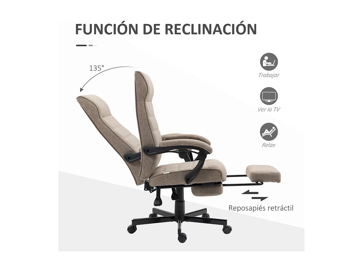Silla de oficina Albahaca Vinsetto reclinable altura ajustable + reposapiés marrón 106-114x67x68 cm