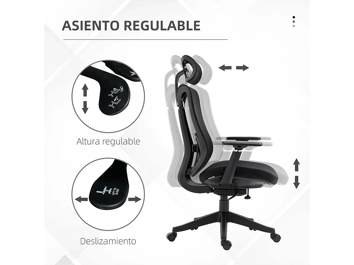 Silla de oficina Lemur Vinsetto con reposacabezas negro 120-128x70x66 cm