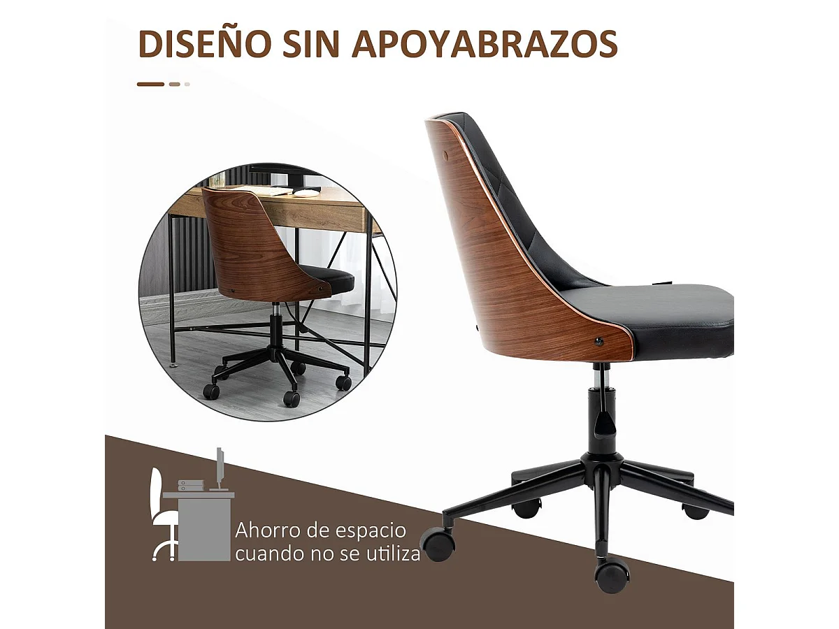 Silla de escritorio Tulipán Vinsetto basculante altura regulable negro/marrón 77-87x53x62 cm