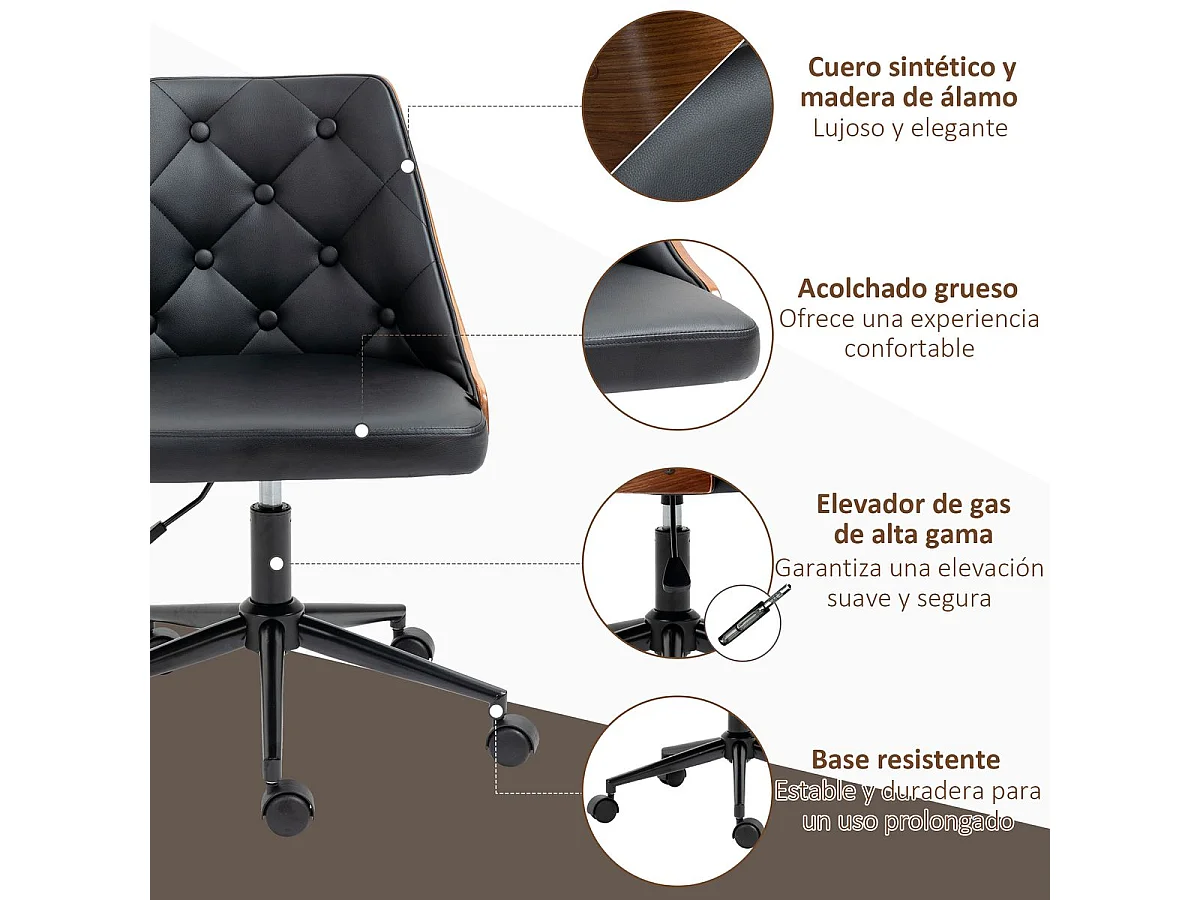 Silla de escritorio Tulipán Vinsetto basculante altura regulable negro/marrón 77-87x53x62 cm
