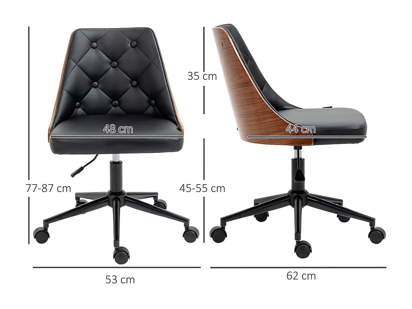 Silla de escritorio Tulipán Vinsetto basculante altura regulable negro/marrón 77-87x53x62 cm