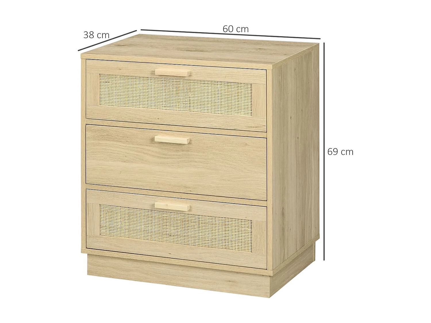 Cómoda Nassau Homcom 3 cajones estilo cannage natural 69x60x38 cm