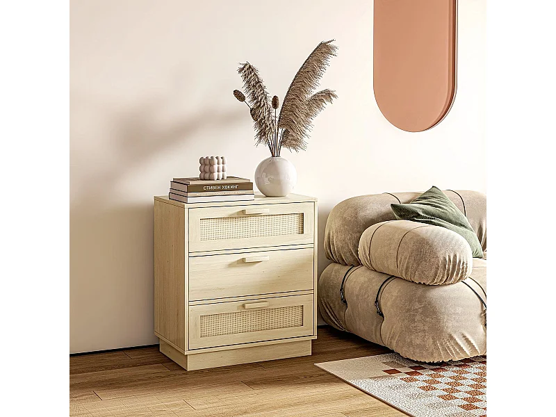 Cómoda Nassau Homcom 3 cajones estilo cannage natural 69x60x38 cm