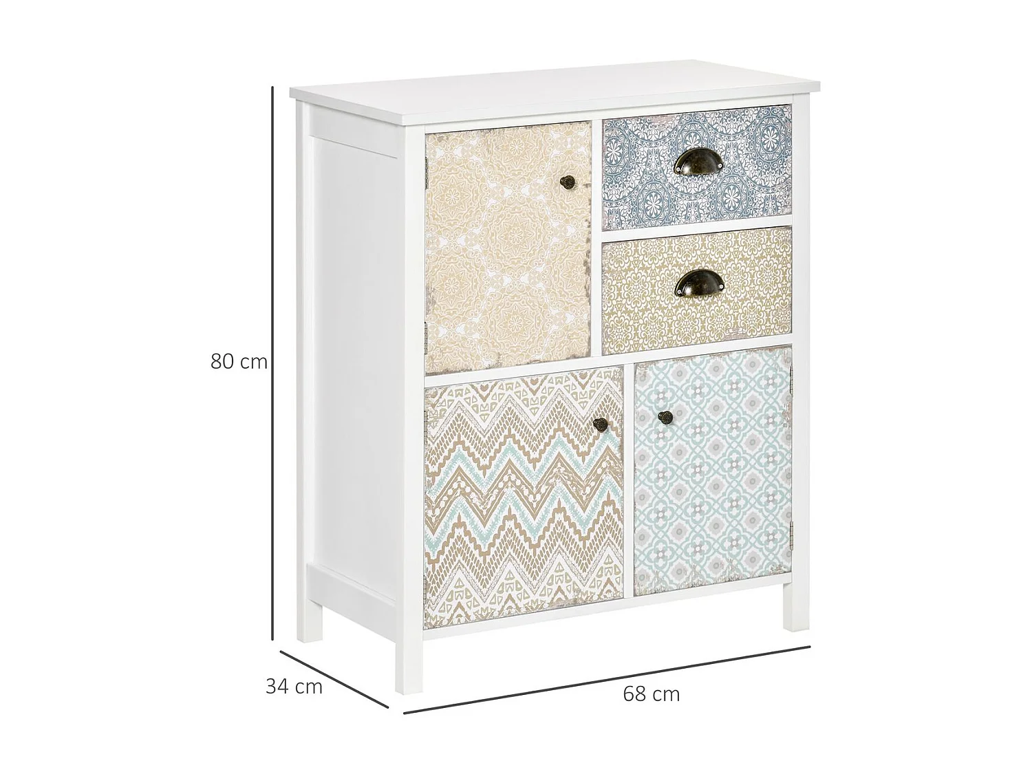 Cómoda Hortensia Homcom 2 cajones + 3 armarios blanco 80x68x34 cm