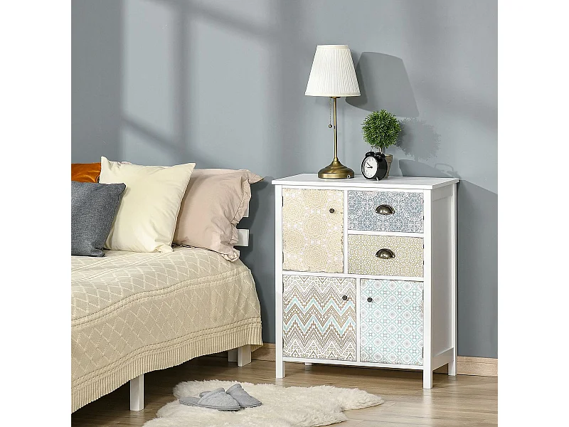 Cómoda Hortensia Homcom 2 cajones + 3 armarios blanco 80x68x34 cm