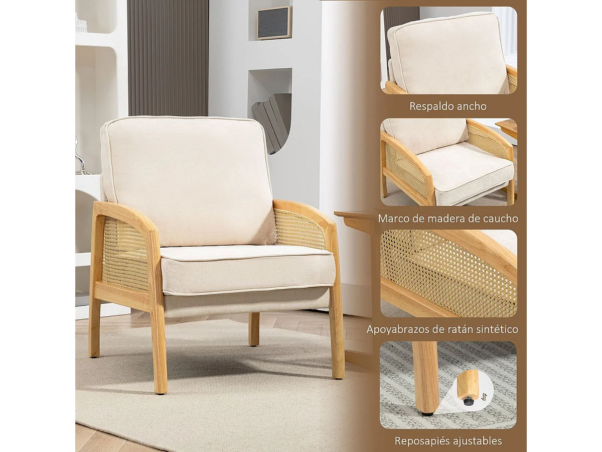 Butaca Romera Homcom cojines extraíbles beige 88x67x75 cm