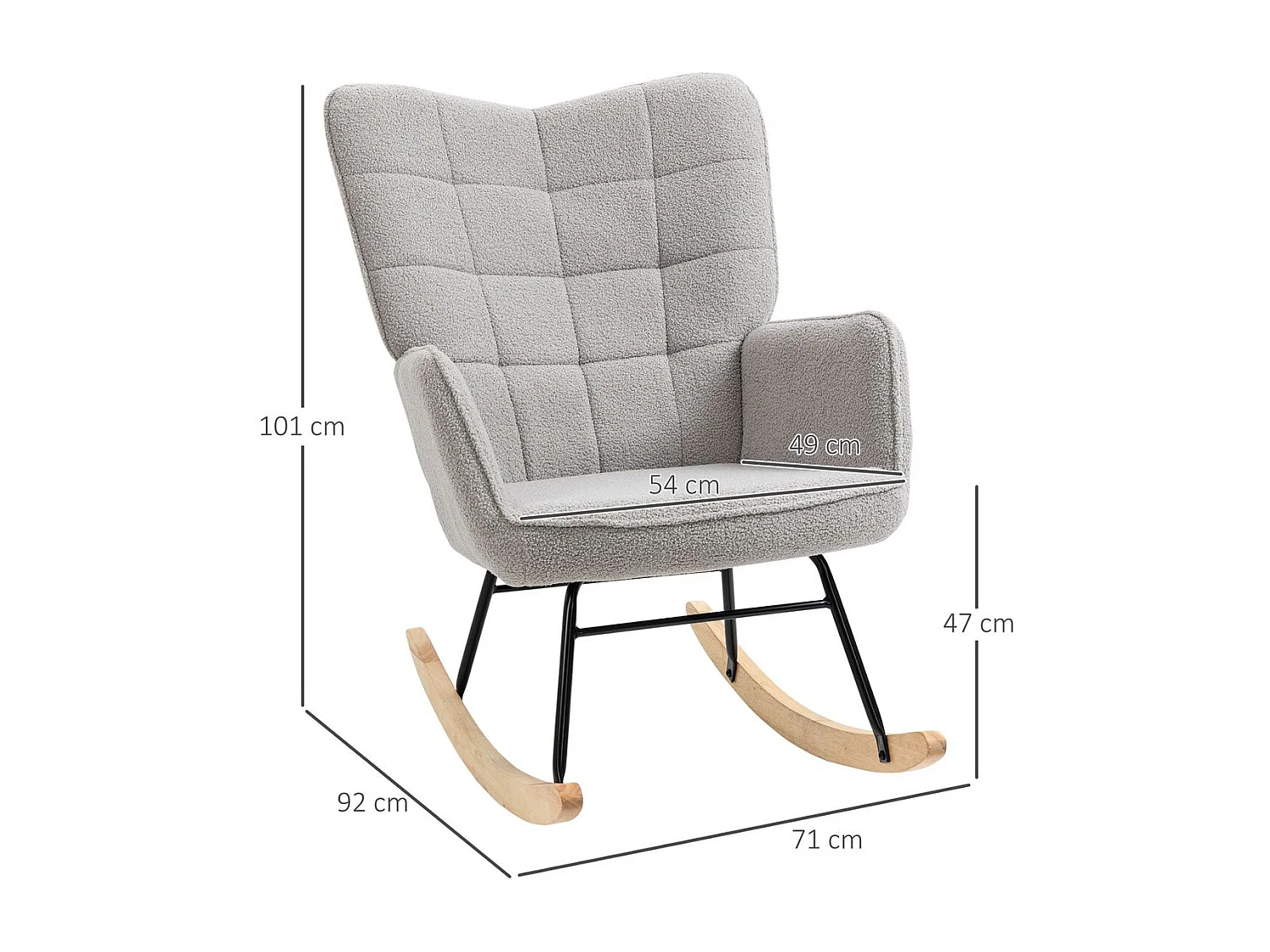 Mecedora Miko Homcom terciopelo patas de madera gris 101x71x92 cm