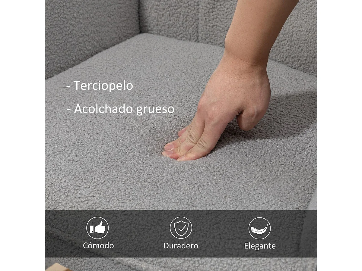 Mecedora Miko Homcom terciopelo patas de madera gris 101x71x92 cm