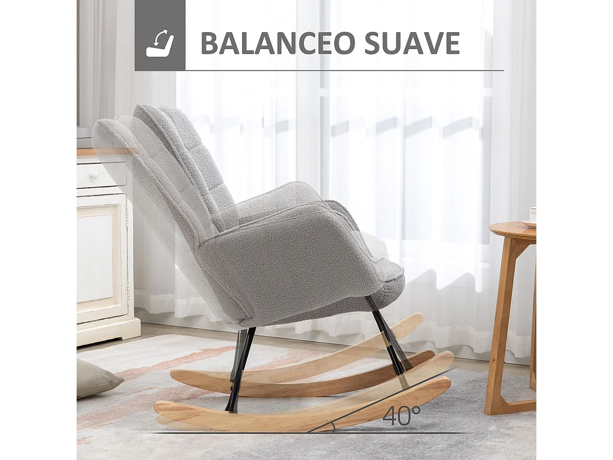 Mecedora Miko Homcom terciopelo patas de madera gris 101x71x92 cm