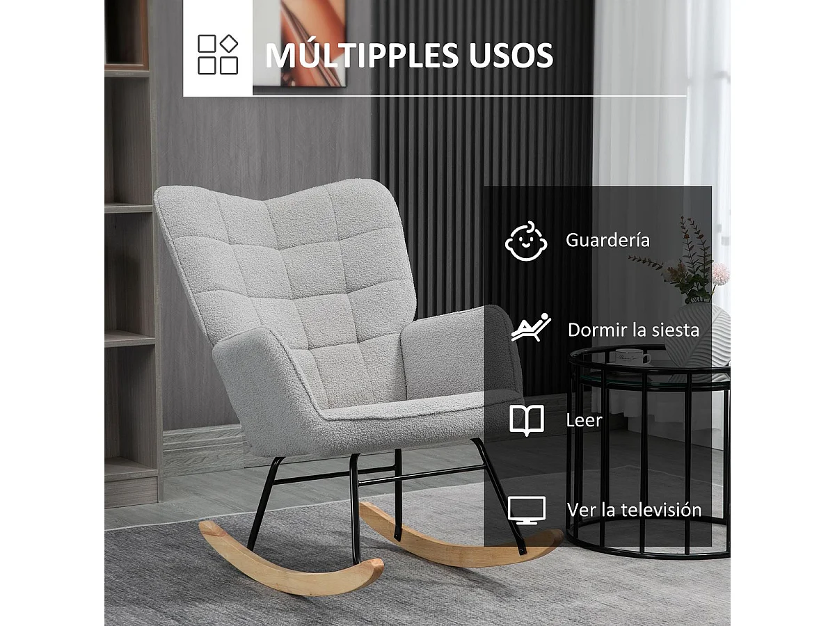 Mecedora Miko Homcom terciopelo patas de madera gris 101x71x92 cm