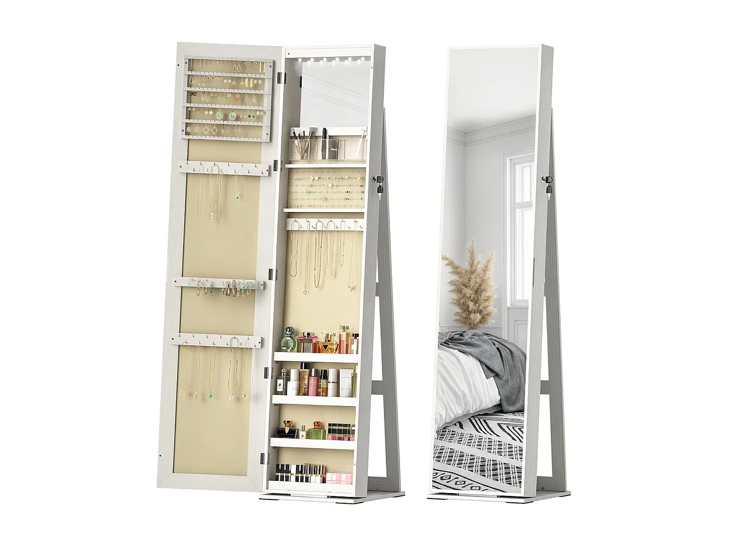 Espejo de cuerpo entero Eloria Homcom instalación convertible blanco 175x38x38 cm