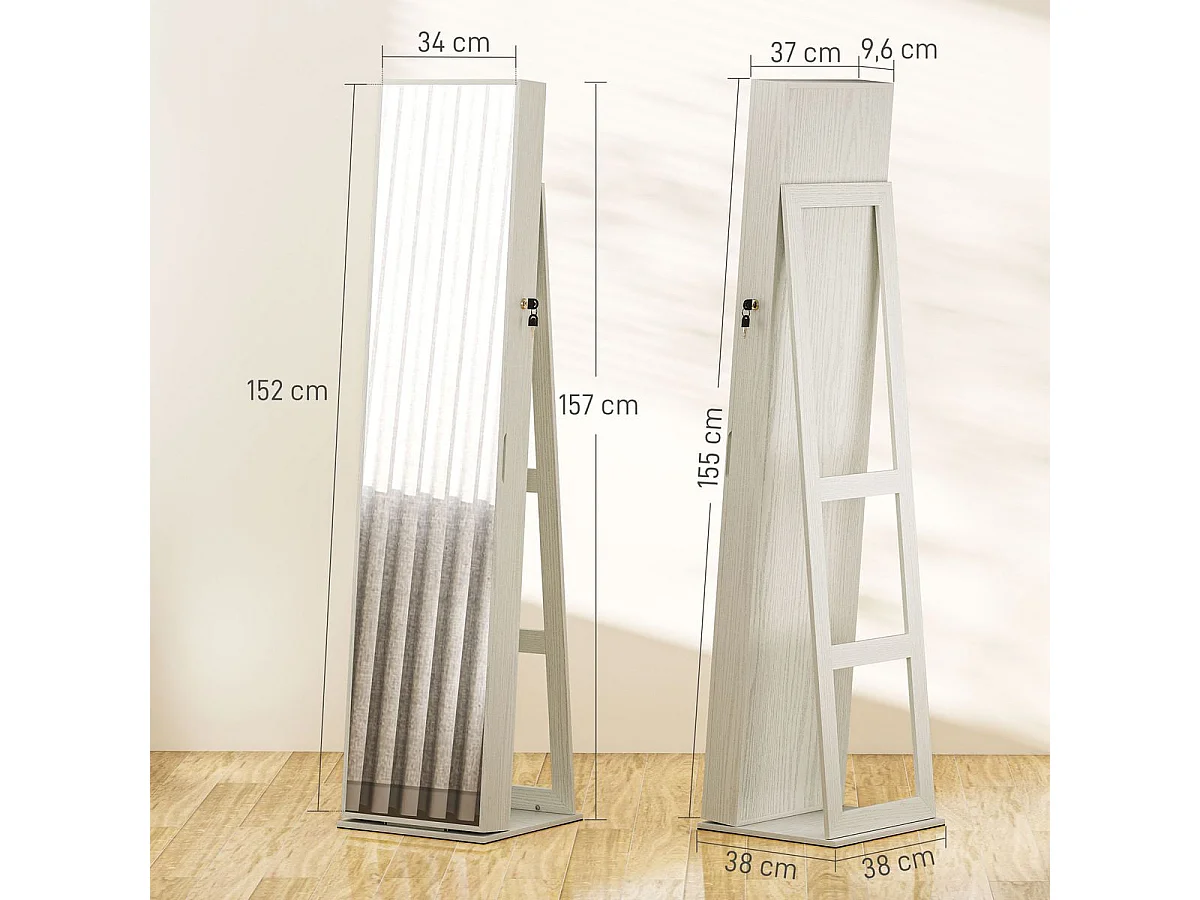 Espejo de cuerpo entero Eloria Homcom instalación convertible blanco 175x38x38 cm