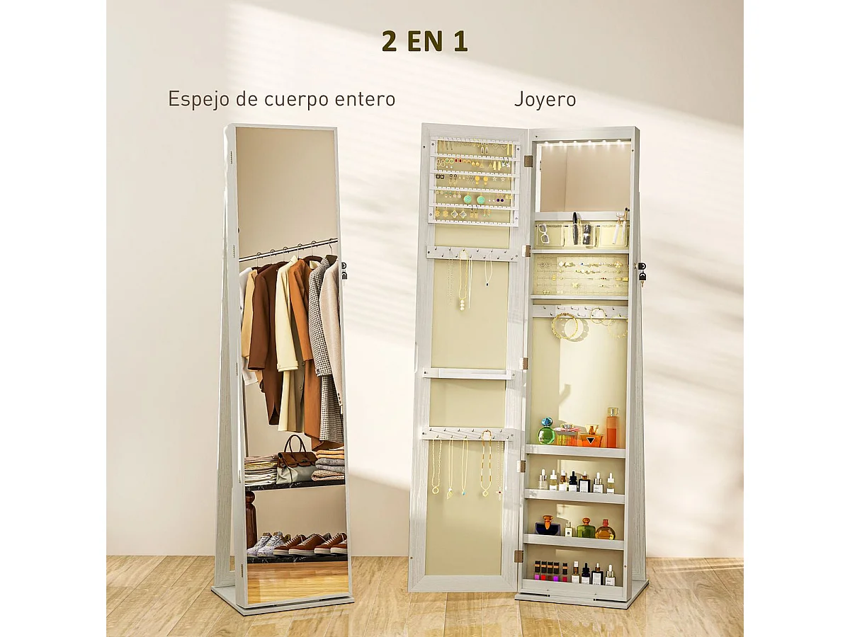 Espejo de cuerpo entero Eloria Homcom instalación convertible blanco 175x38x38 cm